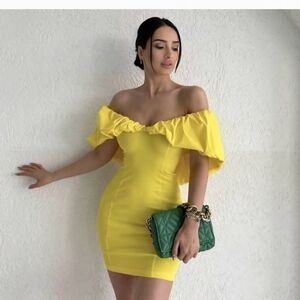 Zara Yellow Off-Shoulder Mini Dress